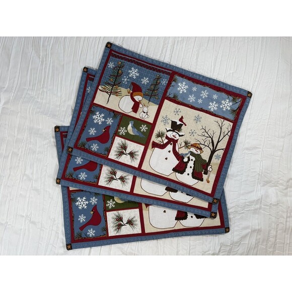 St. Nicholas Square Quilted Placemats Christmas Snowman Set of 3 - Picture 1 of 10